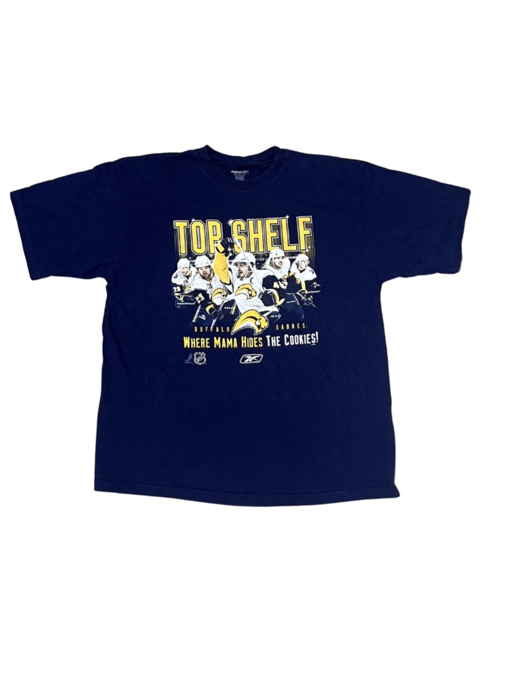 Vintage Y2K Buffalo Sabres NHL “Top Shelf” Graphic Tee Reebok Large Cookies